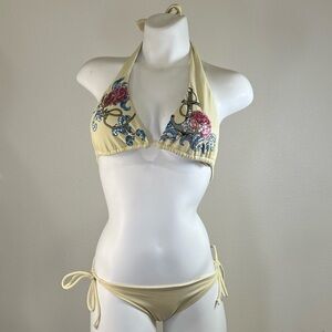 Victoria's Secret Yellow Anchor and Rose Sequin Bikini Set